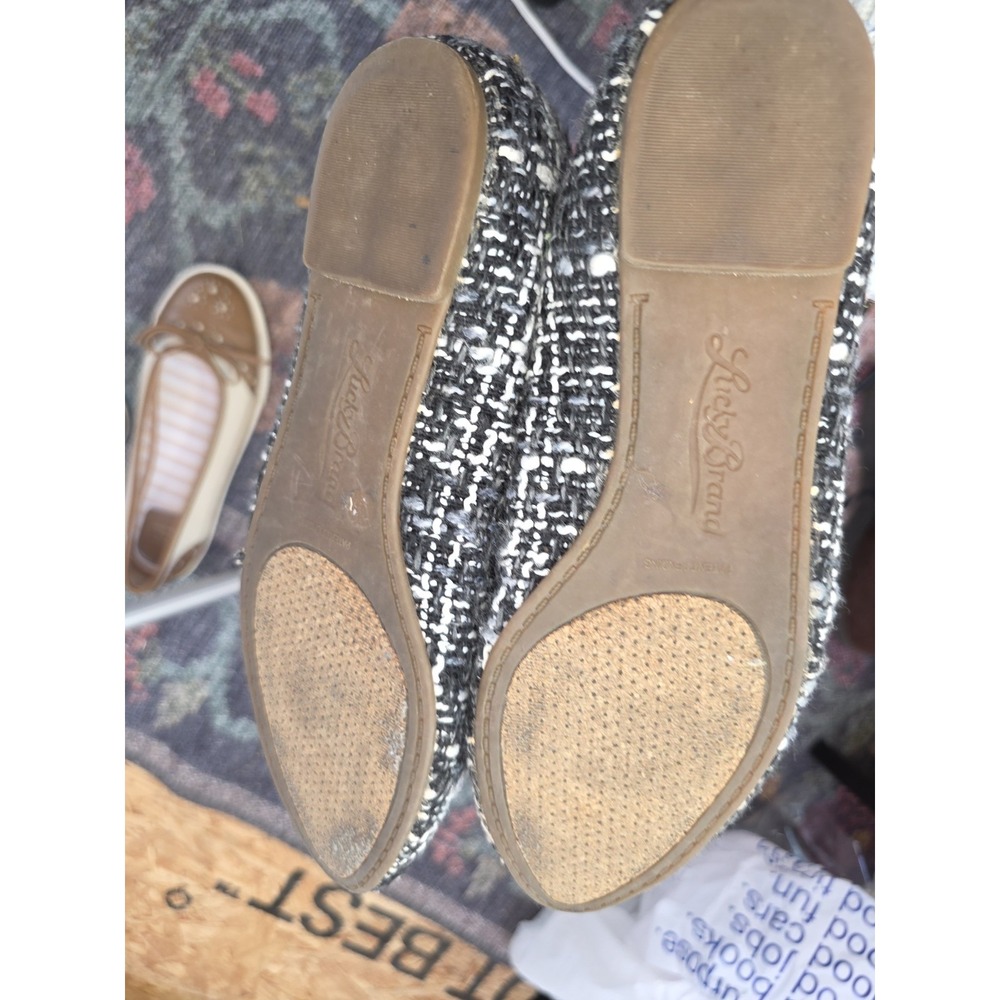 Lucky Brand Black & White Tweed Ballet Slippers Size 7.5 Inside Peeling A Little - Picture 2 of 3
